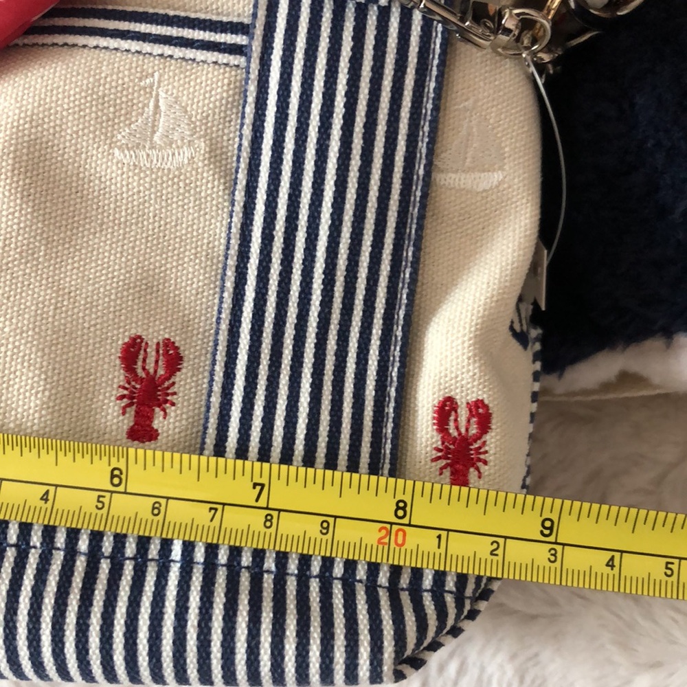 Nautical Anchor Print Cream Canvas Crossbody Bag Mini Tote with Red Scarf - Picture 11 of 14